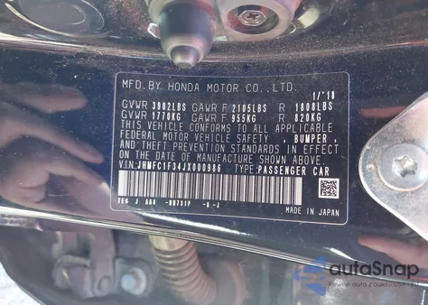 2018 Honda Civic Ex-T из США, поврежденный, VIN JHMFC1F34JX000986